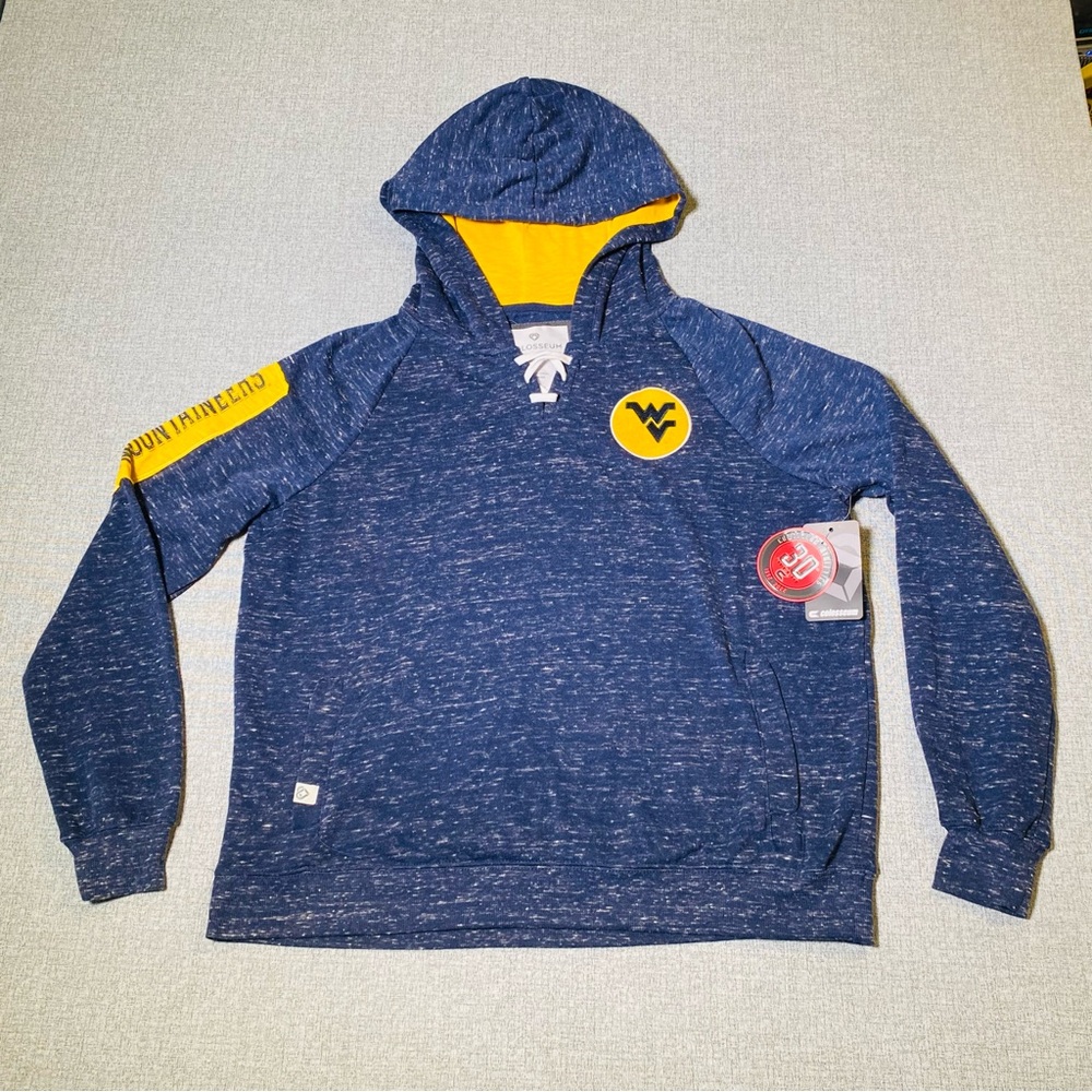 NEW Women's Large West Virginia Mountaineers Colosseum Raglan Pullover Hoodie